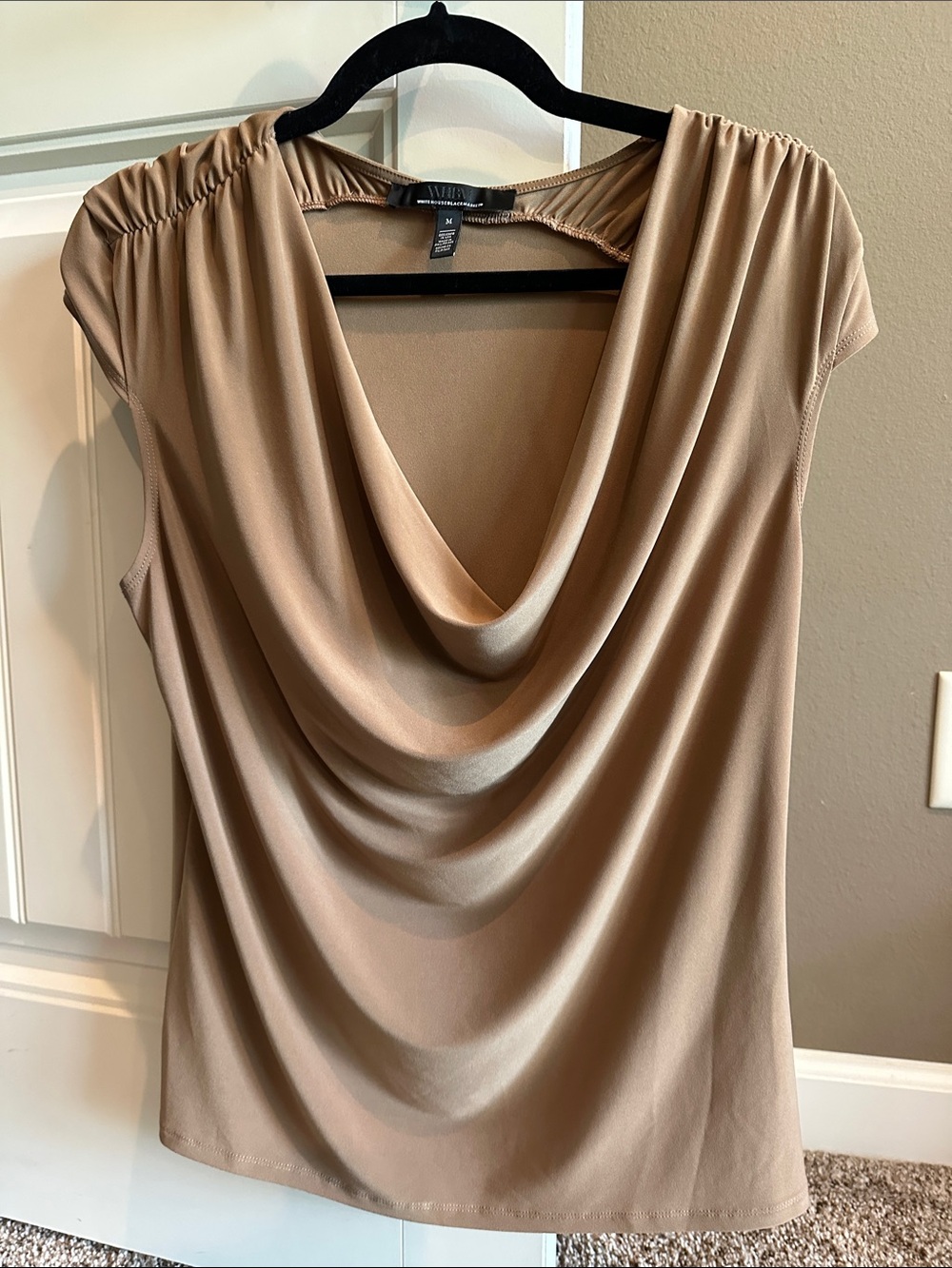 White House Black Market Tan Draped Cowl Neck Sleeveless Top